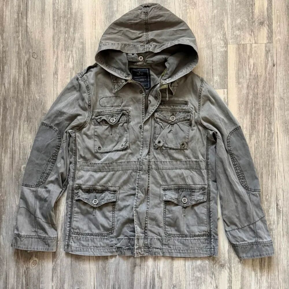 Alpha Industries Hooded Field Military Utility Jacket Size Large